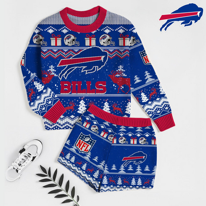 Premium NFL BUF Holiday Sweatshirt & Shorts Set V1 NMD TTV