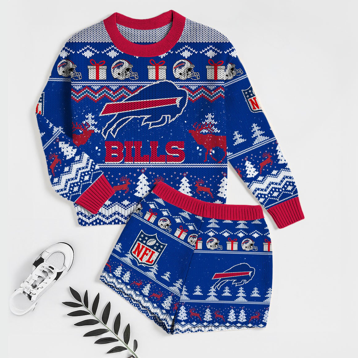 Premium NFL BUF Holiday Sweatshirt & Shorts Set V1 NMD TTV
