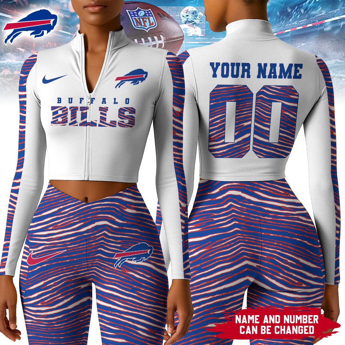 Premium NFL BUF Long-Sleeve Crop Top Sports Jacket and Leggings V1 NMD TTV