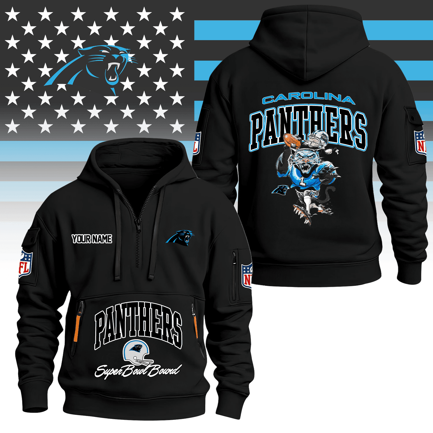 Premium NFL CAR Super Bowl Hoodie Half Zipper V1 NMD TTV