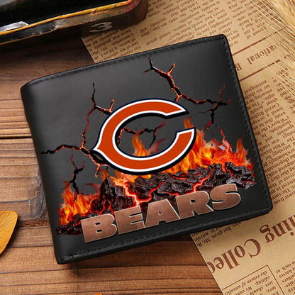 Premium NFL CHI Cracked Fire Leather Wallet V1 NMD TTV