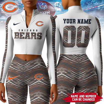 Premium NFL CHI Long-Sleeve Crop Top Sports Jacket and Leggings V1 NMD TTV