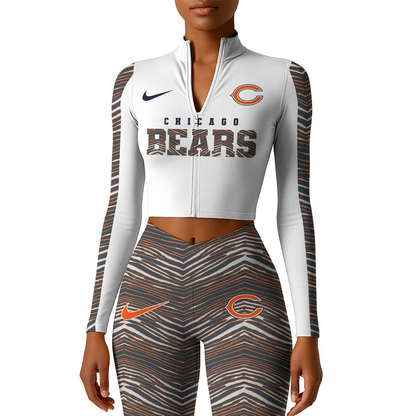 Premium NFL CHI Long-Sleeve Crop Top Sports Jacket and Leggings V1 NMD TTV