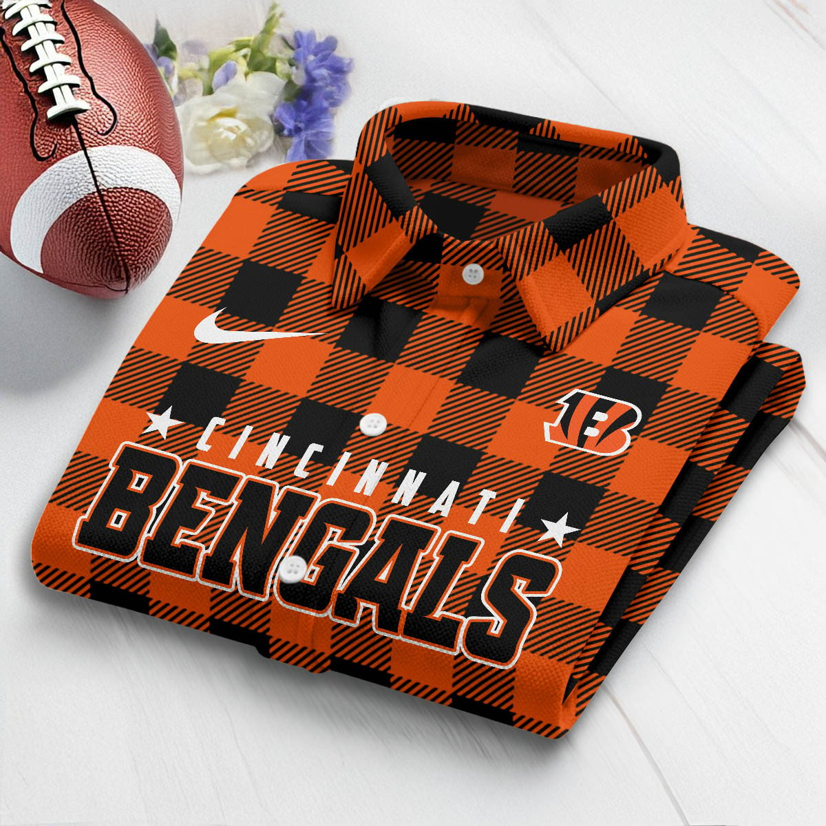 Premium NFL CIN Check Long-sleeve Casual Shirt V1 NMD TTV