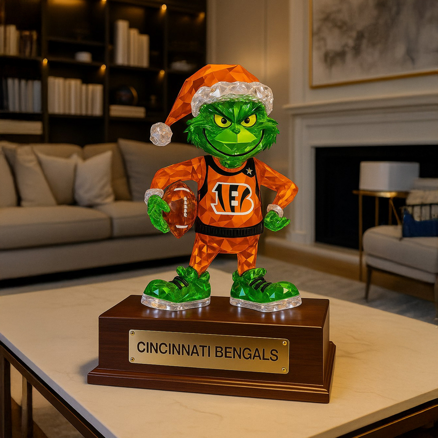 Premium NFL CIN Crystal Style Desktop Ornament V1 NMD  TTV