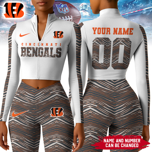 Premium NFL CIN Long-Sleeve Crop Top Sports Jacket and Leggings V1 NMD TTV