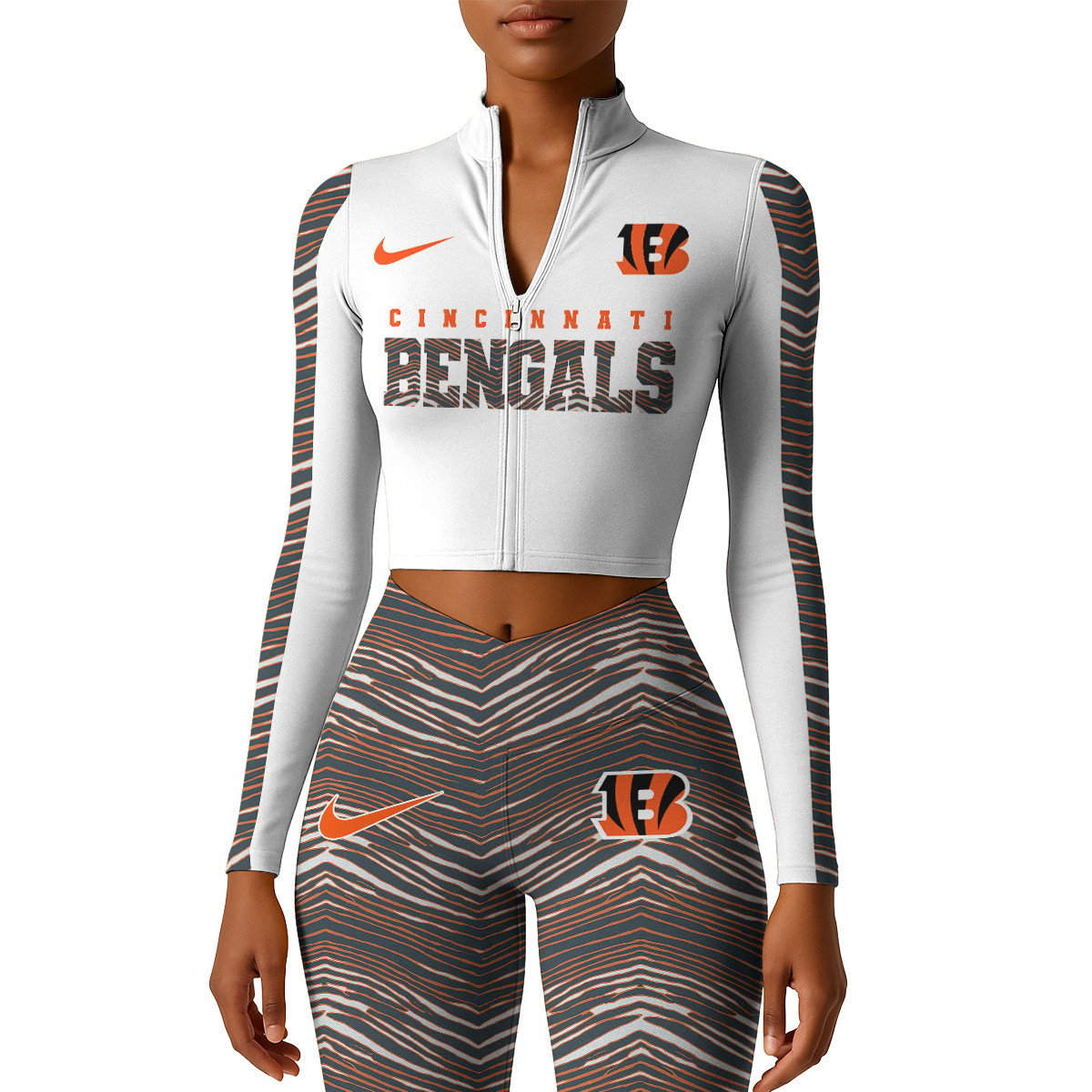Premium NFL CIN Long-Sleeve Crop Top Sports Jacket and Leggings V1 NMD TTV