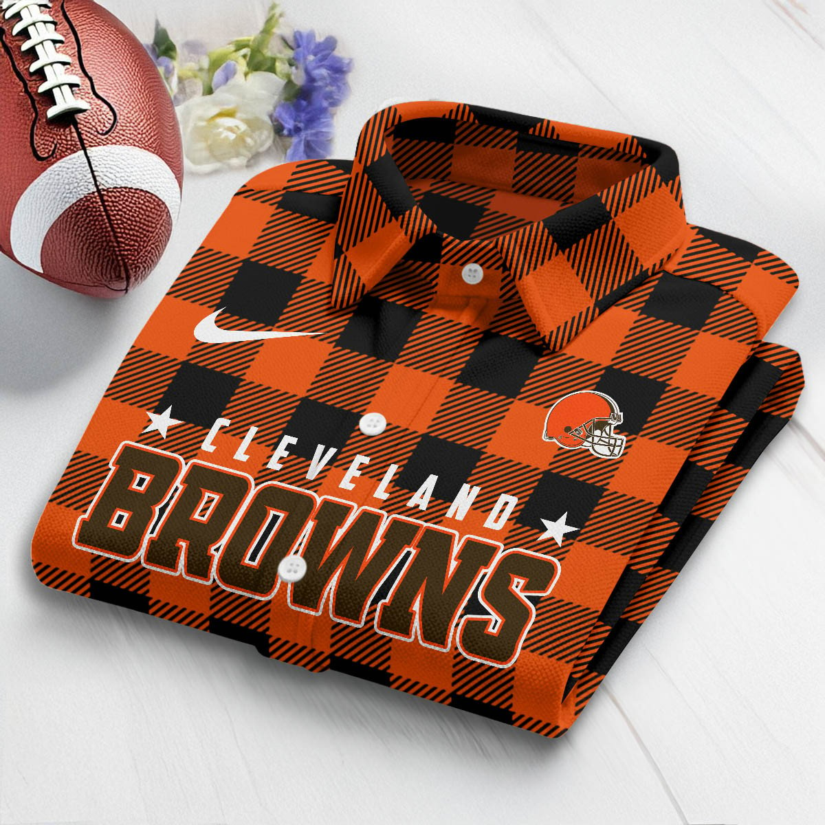 Premium NFL CLE Check Long-sleeve Casual Shirt V1 NMD TTV