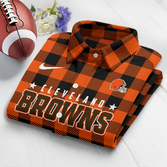 Premium NFL CLE Check Long-sleeve Casual Shirt V1 NMD TTV