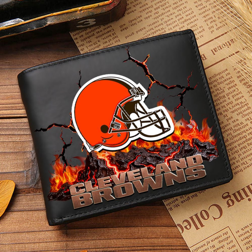 Premium NFL CLE Cracked Fire Leather Wallet V1 NMD TTV