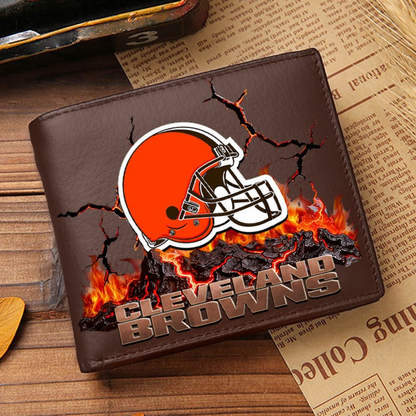 Premium NFL CLE Cracked Fire Leather Wallet V1 NMD TTV