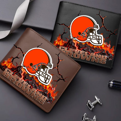Premium NFL CLE Cracked Fire Leather Wallet V1 NMD TTV