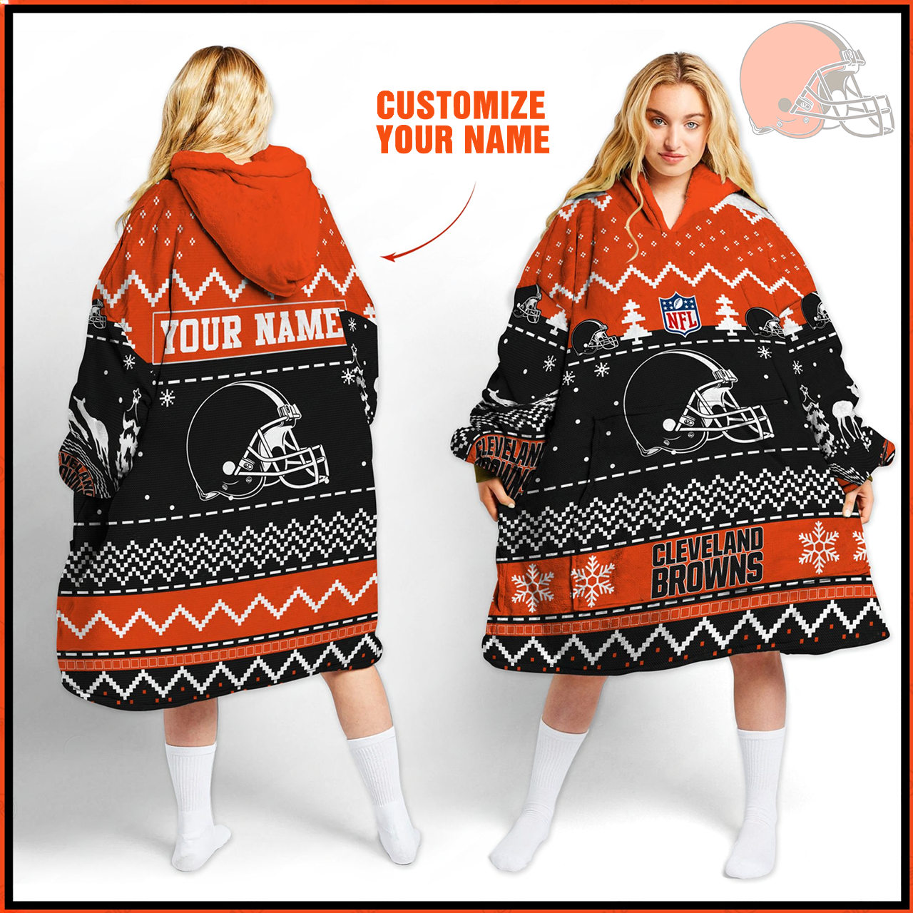 Premium NFL CLE Merry Christmast Fleece Hoodie Blanket V1 NMD TTV