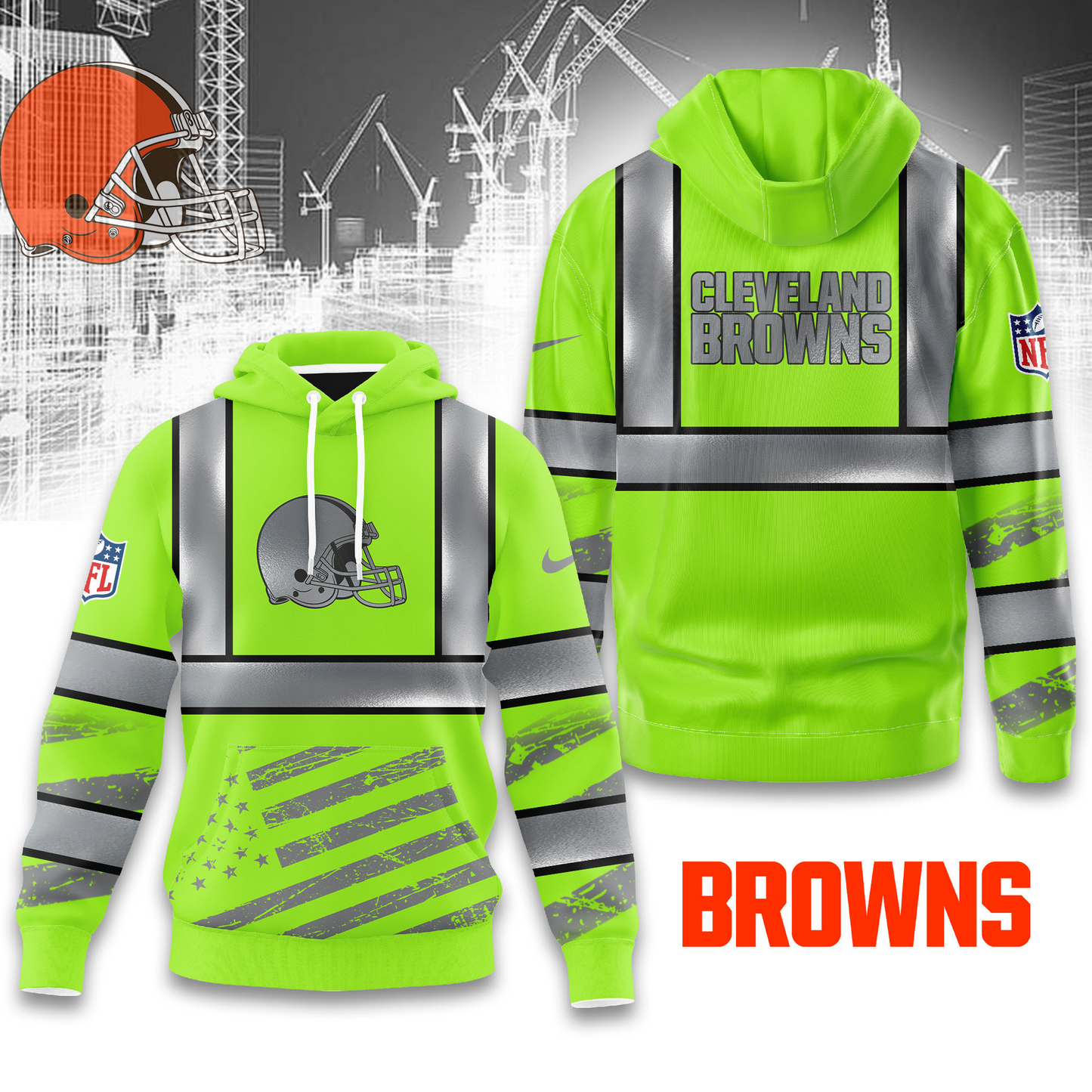 Premium NFL CLE Safety Hi-Vis Hoodie V1 NMD TTV
