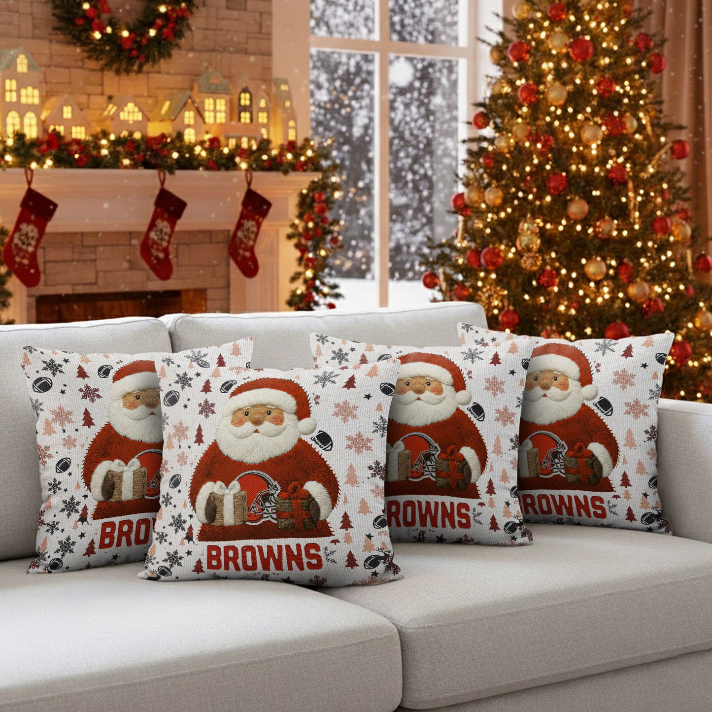 Premium NFL CLE Santa Christmas Pillow V1 NMD TTV