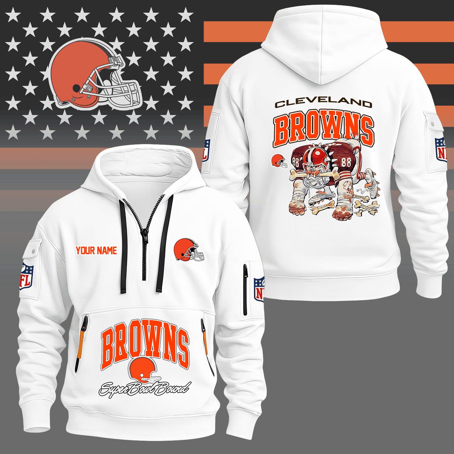 Premium NFL CLE Super Bowl Hoodie Half Zipper V1 NMD TTV