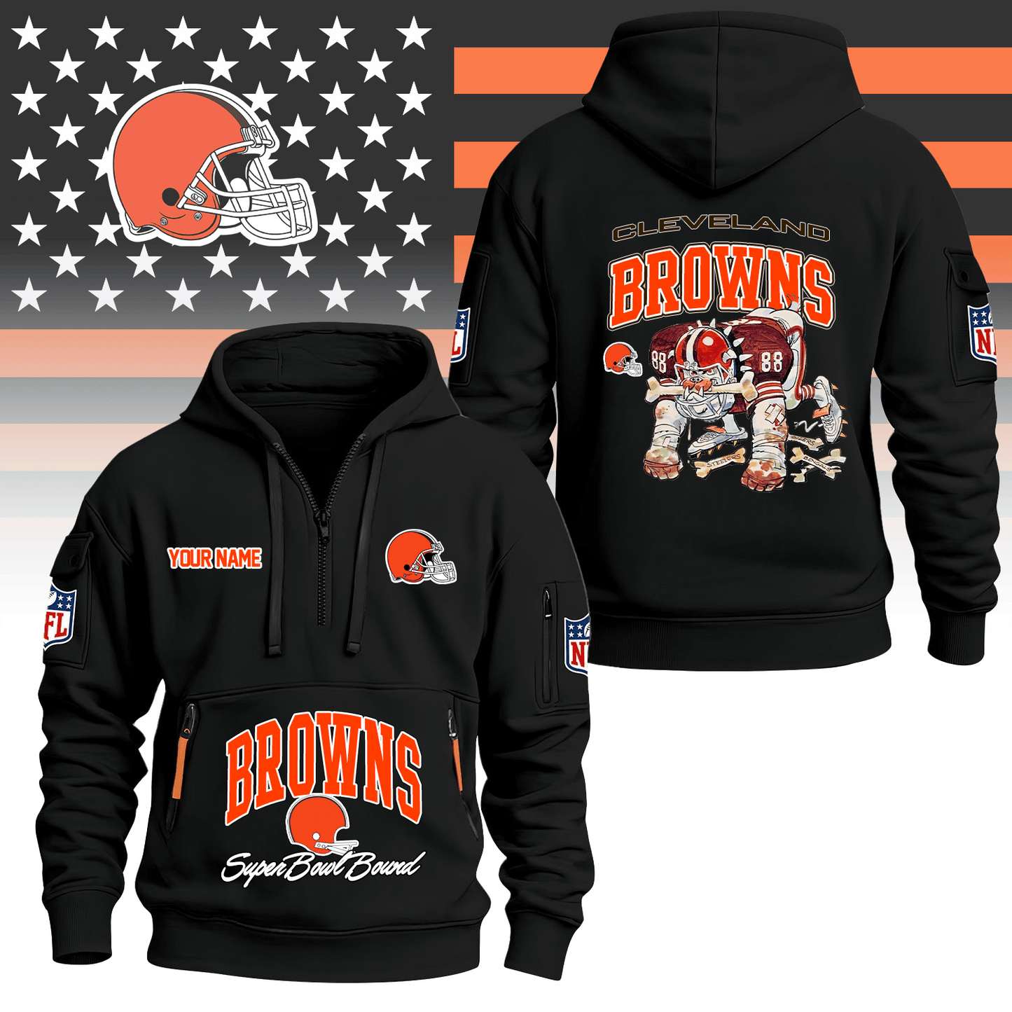 Premium NFL CLE Super Bowl Hoodie Half Zipper V1 NMD TTV