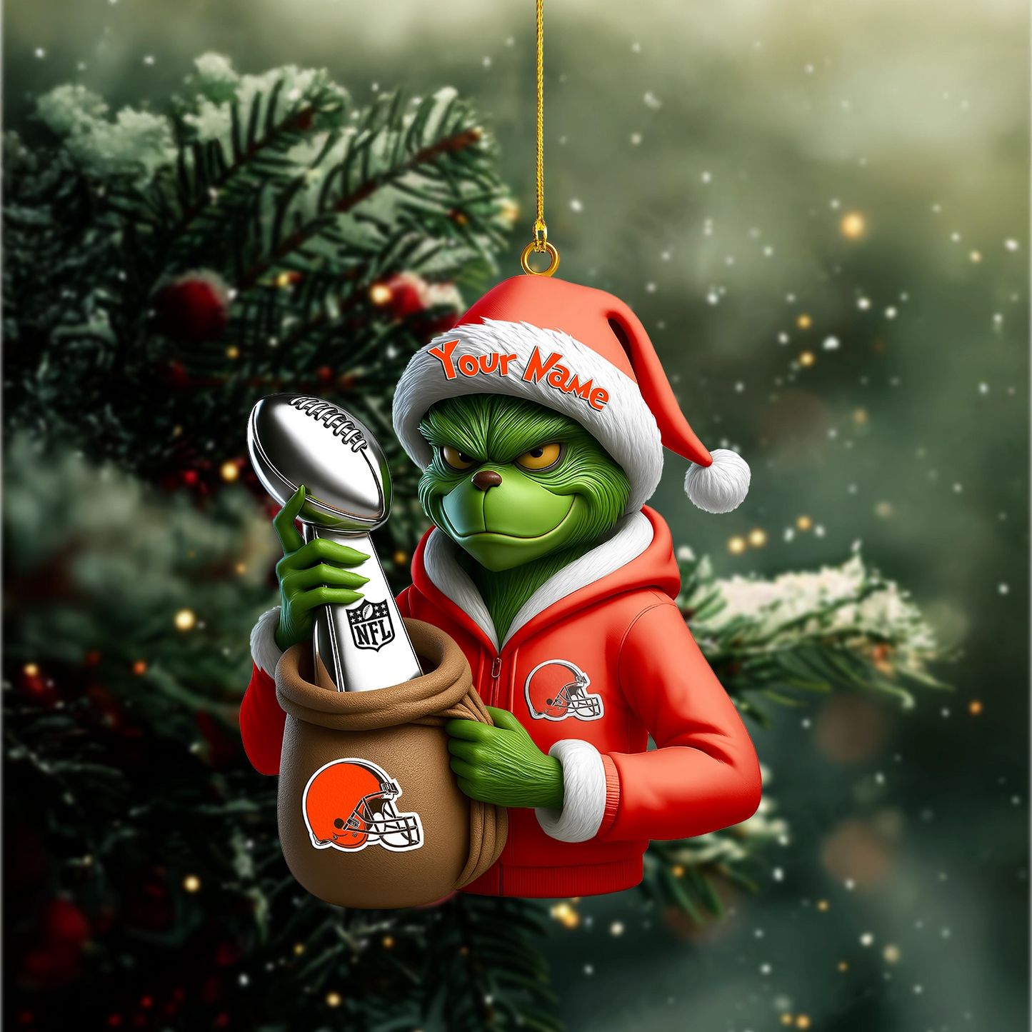 Premium NFL CLE x The Grinch Christmas Ornament V1 NMD TTV