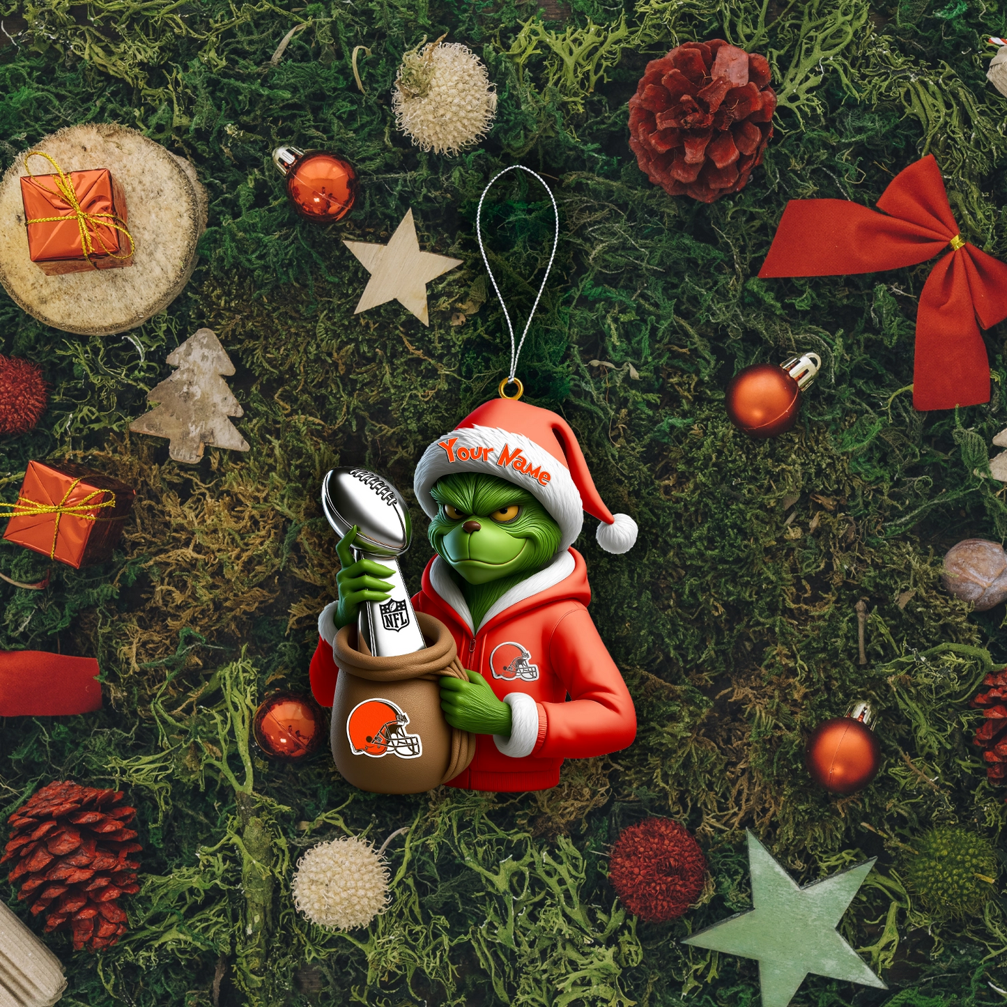Premium NFL CLE x The Grinch Christmas Ornament V1 NMD TTV