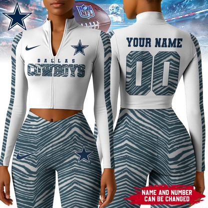 Premium NFL DAL Long-Sleeve Crop Top Sports Jacket and Leggings V1 NMD TTV