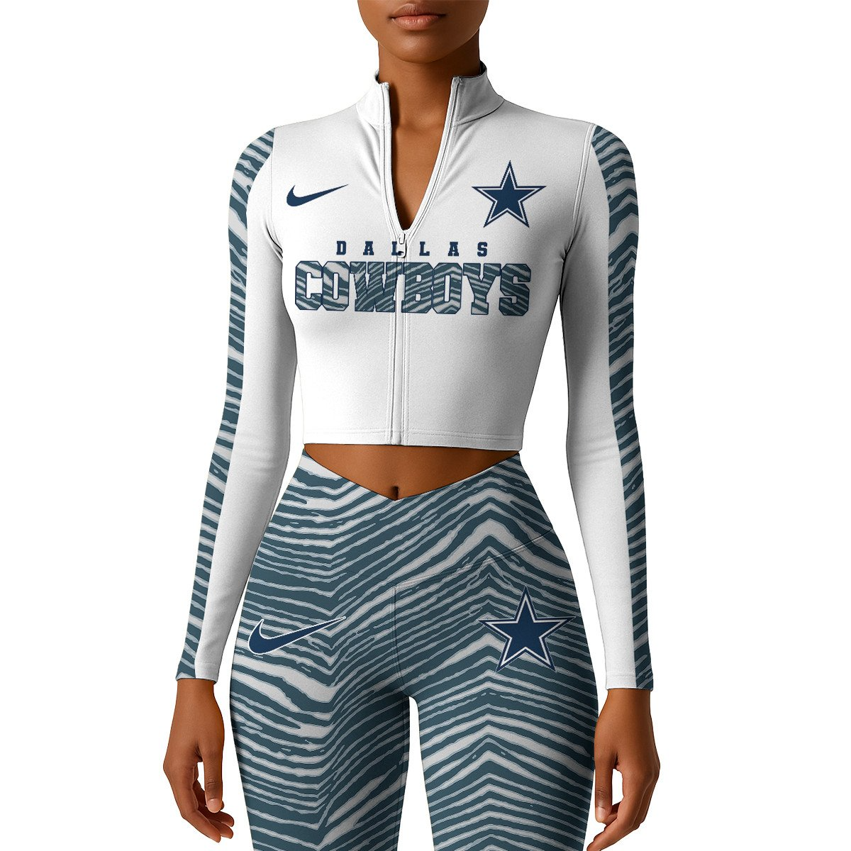 Premium NFL DAL Long-Sleeve Crop Top Sports Jacket and Leggings V1 NMD TTV
