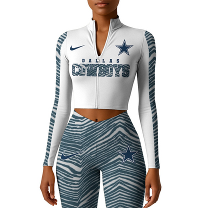 Premium NFL DAL Long-Sleeve Crop Top Sports Jacket and Leggings V1 NMD TTV