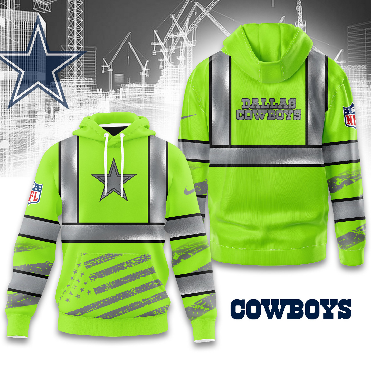 Premium NFL DAL Safety Hi-Vis Hoodie V1 NMD TTV