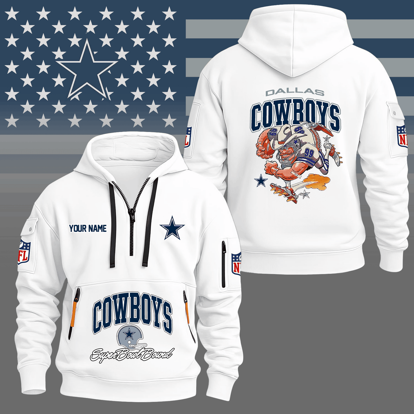 Premium NFL DAL Super Bowl Hoodie Half Zipper V1 NMD TTV