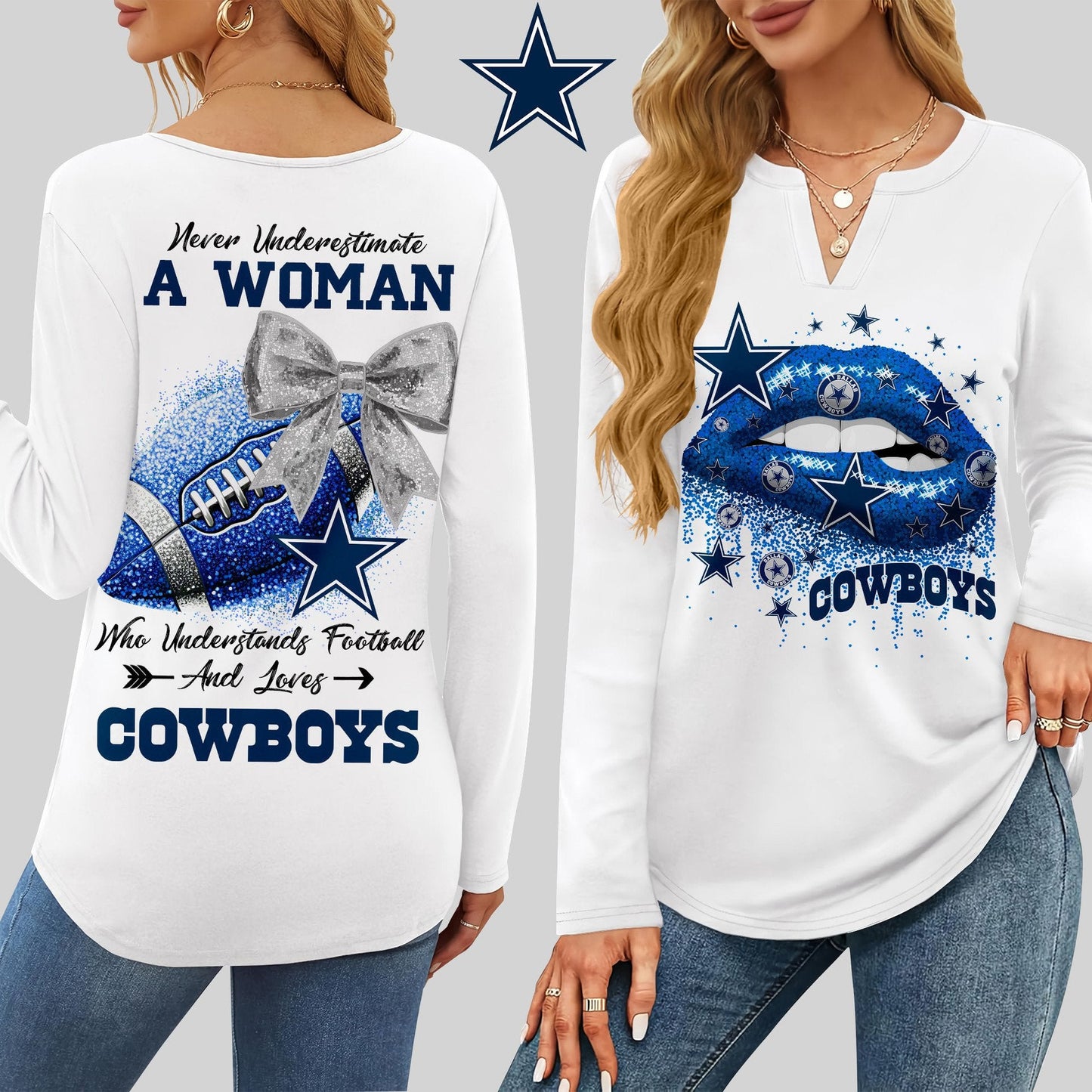 Premium NFL DAL X V-neck Long Sleeve Shirt NDT NHM