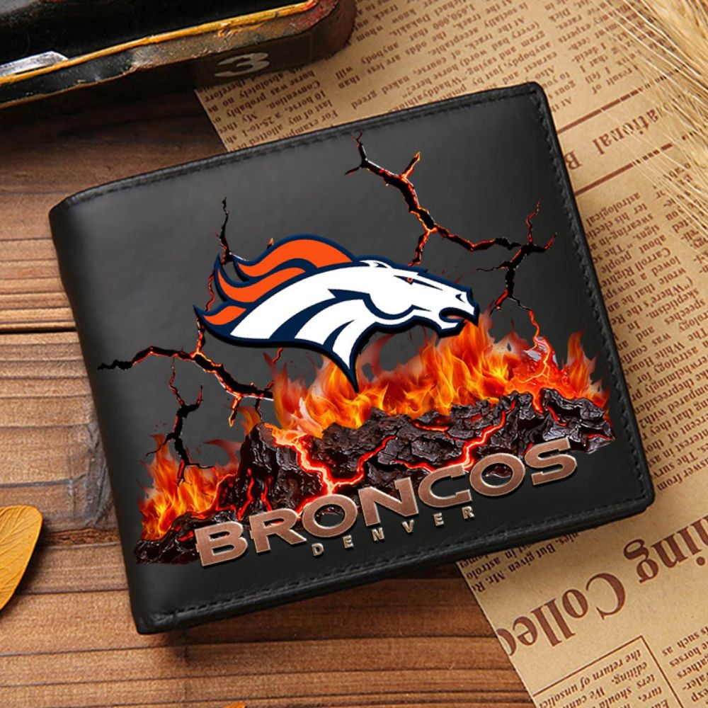 Premium NFL DEN Cracked Fire Leather Wallet V1 NMD TTV