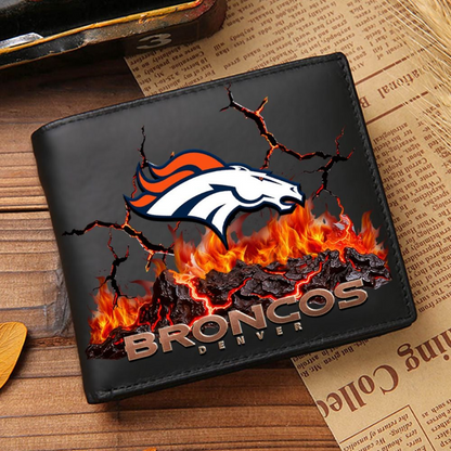 Premium NFL DEN Cracked Fire Leather Wallet V1 NMD TTV