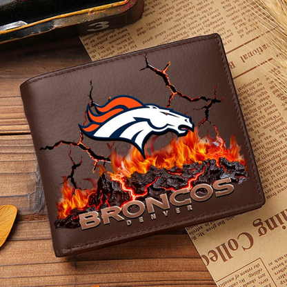 Premium NFL DEN Cracked Fire Leather Wallet V1 NMD TTV