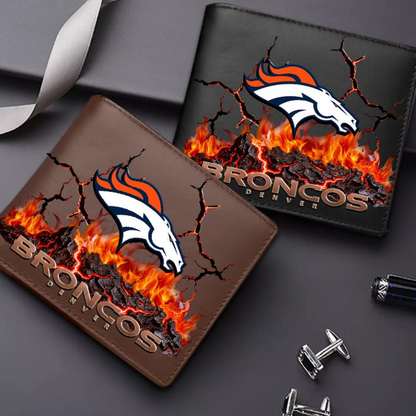 Premium NFL DEN Cracked Fire Leather Wallet V1 NMD TTV