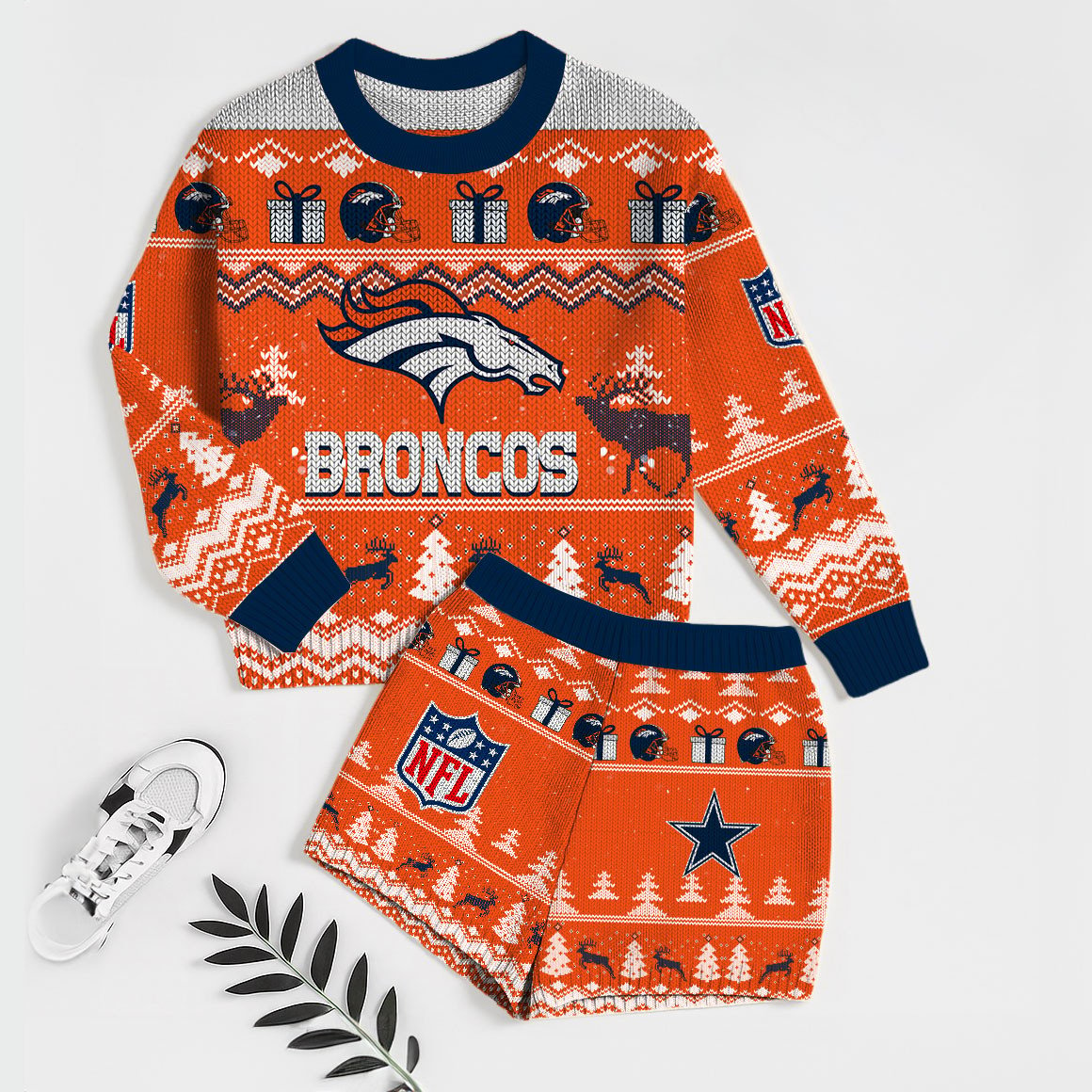 Premium NFL DEN Holiday Sweatshirt & Shorts Set V1 NMD TTV
