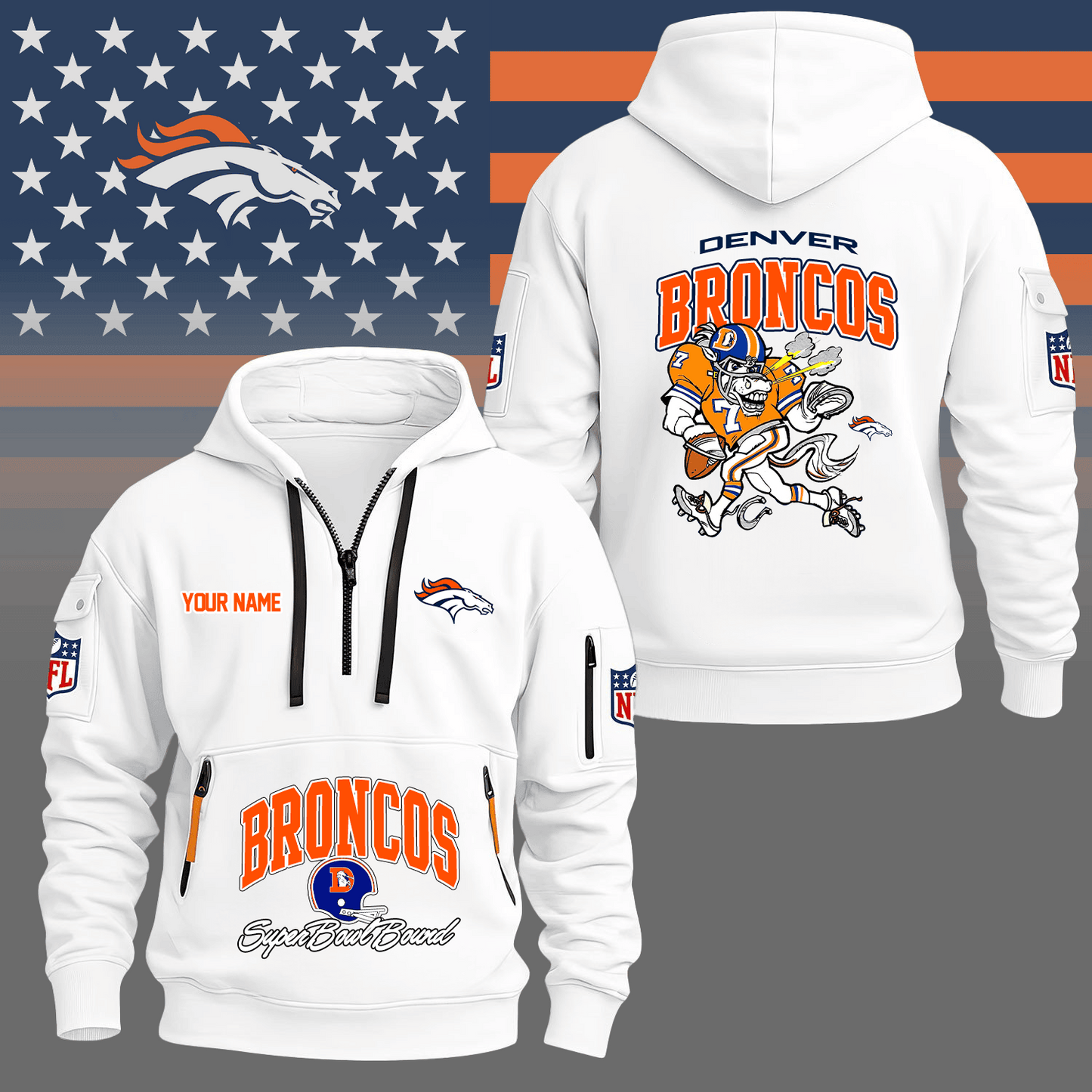 Premium NFL DEN Super Bowl Hoodie Half Zipper V1 NMD TTV