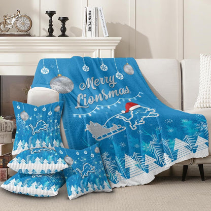 Premium NFL DET Christmas Fleece Blanket & Throw Pillow Combo V1 NMD NHM