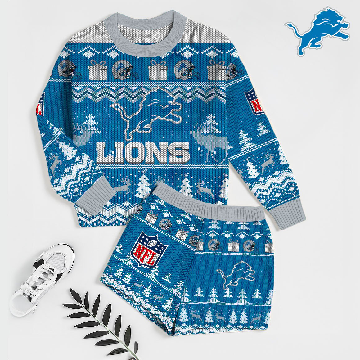 Premium NFL DET Holiday Sweatshirt & Shorts Set V1 NMD TTV