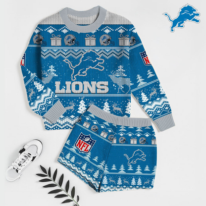 Premium NFL DET Holiday Sweatshirt & Shorts Set V1 NMD TTV
