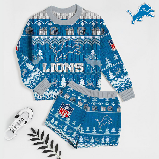 Premium NFL DET Holiday Sweatshirt & Shorts Set V1 NMD TTV