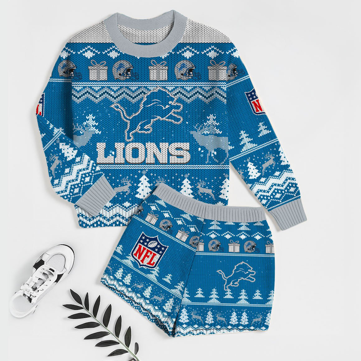 Premium NFL DET Holiday Sweatshirt & Shorts Set V1 NMD TTV