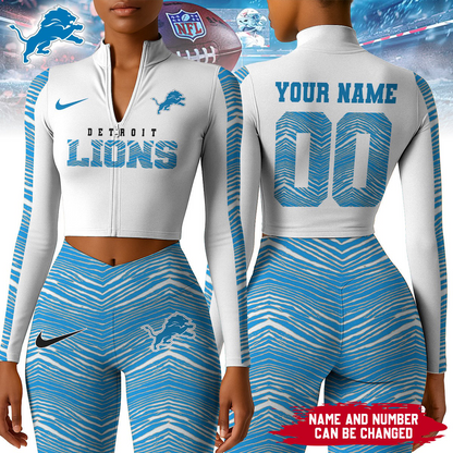 Premium NFL DET Long-Sleeve Crop Top Sports Jacket and Leggings V1 NMD TTV