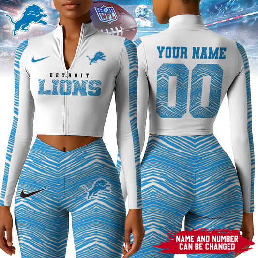 Premium NFL DET Long-Sleeve Crop Top Sports Jacket and Leggings V1 NMD TTV