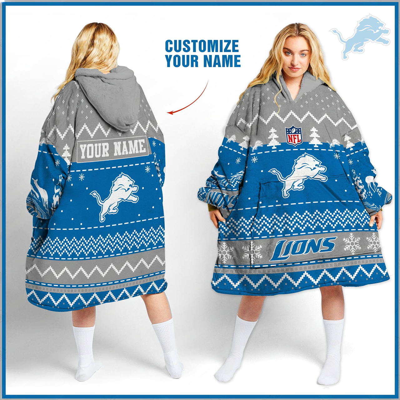 Premium NFL DET Merry Christmast Fleece Hoodie Blanket V1 NMD TTV