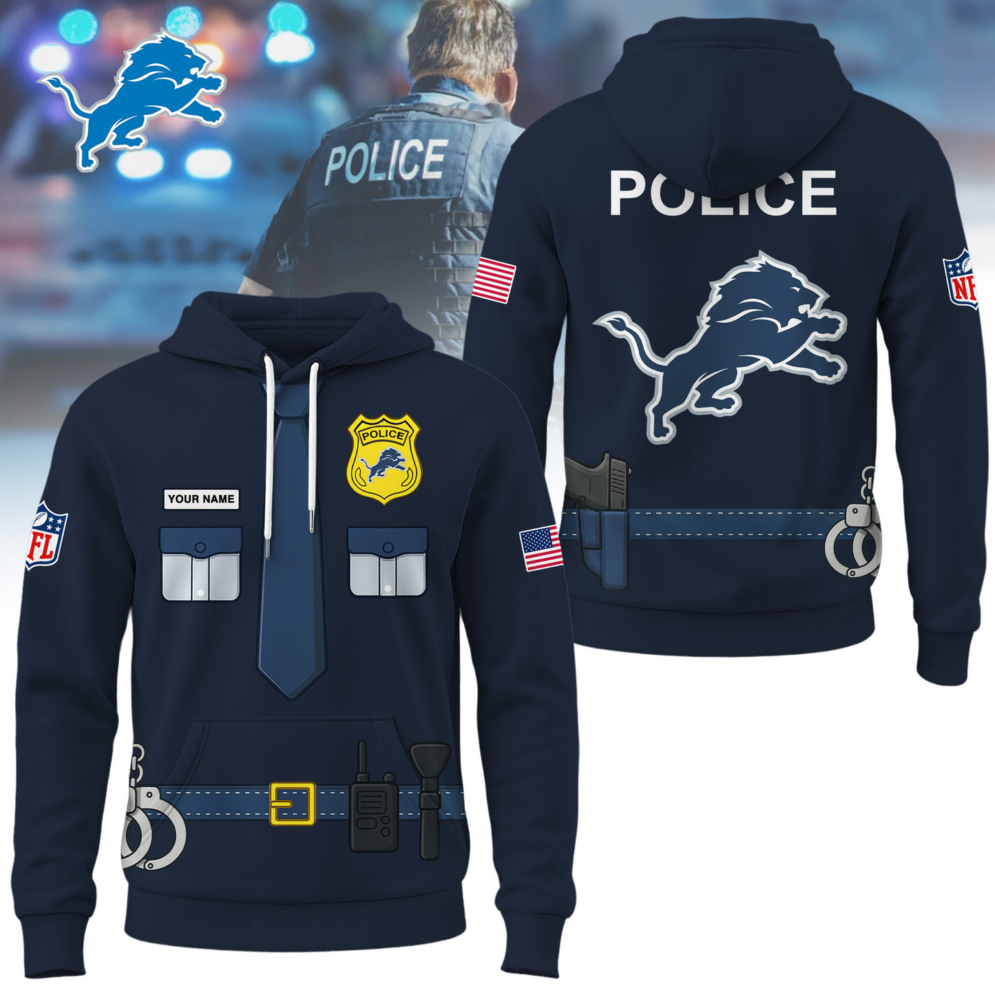 Premium NFL DET Police Office Costume Shirt V1 NMD TTV