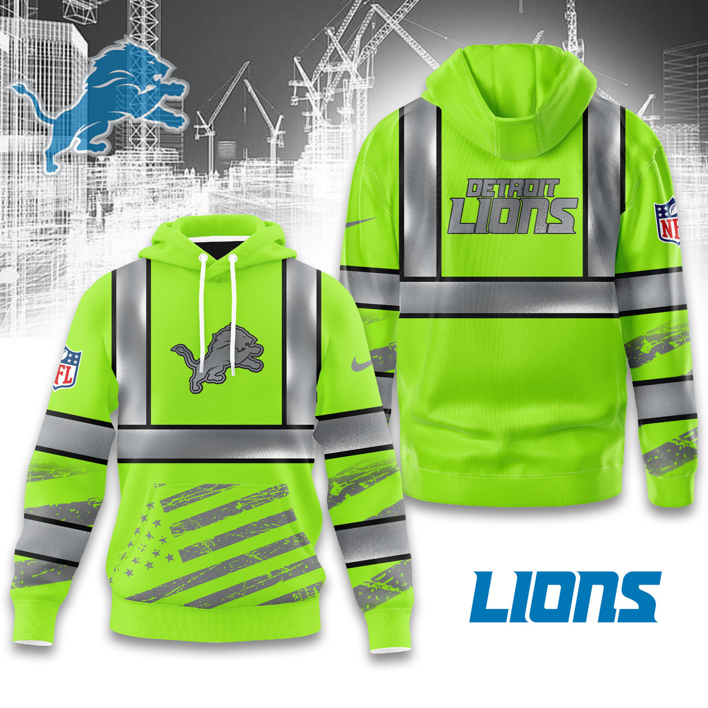 Premium NFL DET Safety Hi-Vis Hoodie V1 NMD TTV