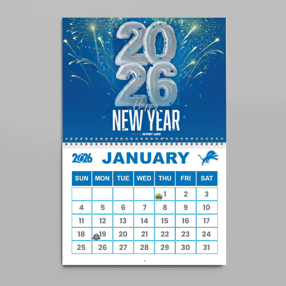 Premium NFL DET Wall Calendar 2026 V1 NMD TTV