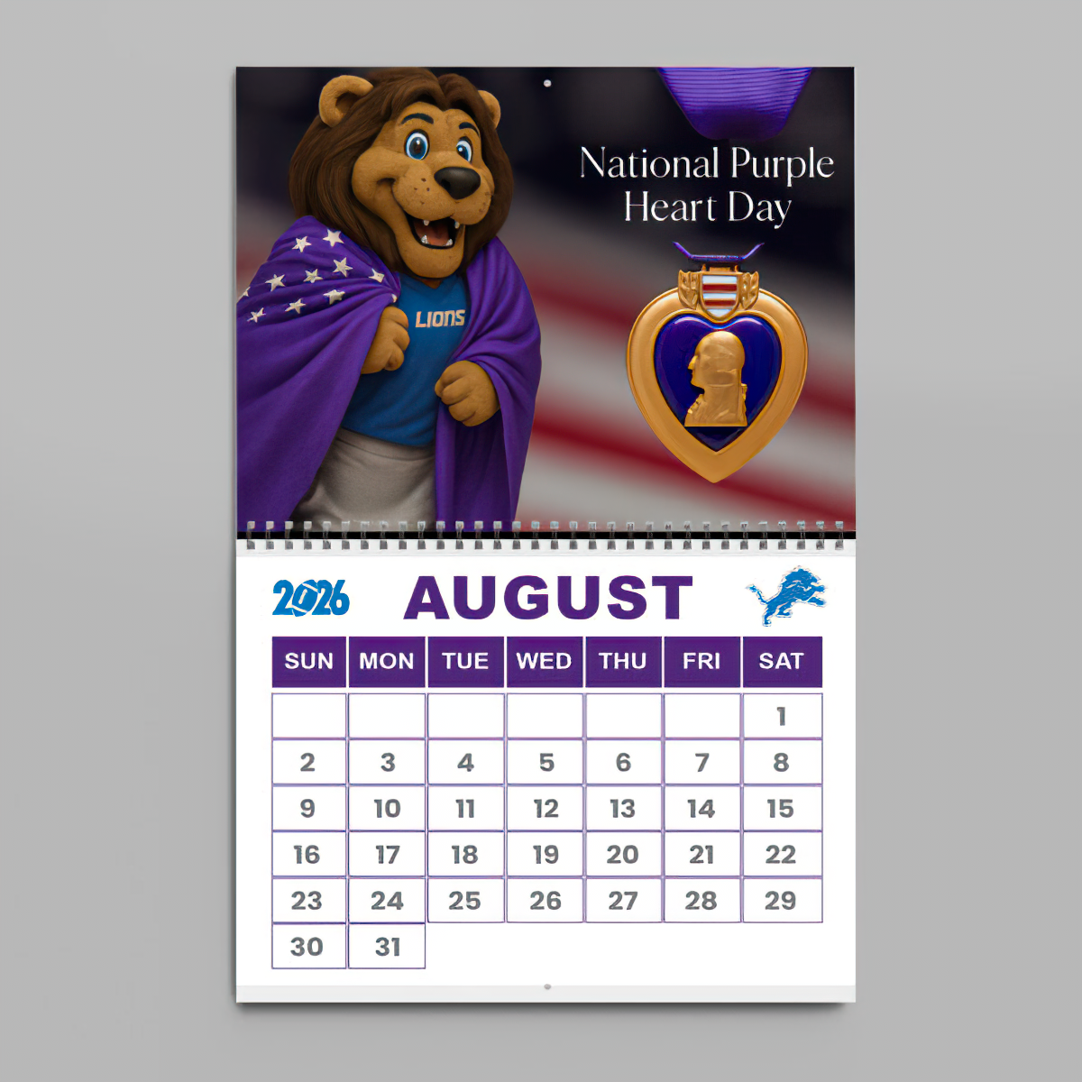 Premium NFL DET Wall Calendar 2026 V1 NMD TTV