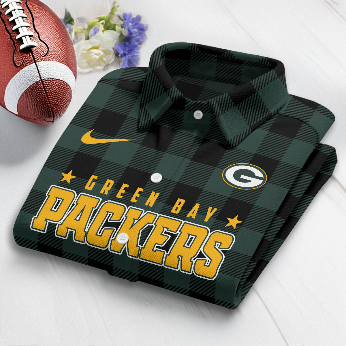 Premium NFL GB Check Long-sleeve Casual Shirt V1 NMD TTV