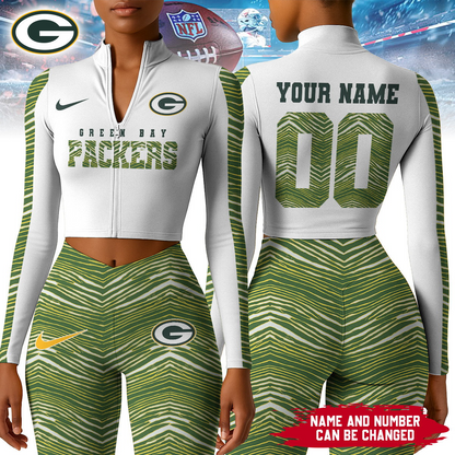 Premium NFL GB Long-Sleeve Crop Top Sports Jacket and Leggings V1 NMD TTV