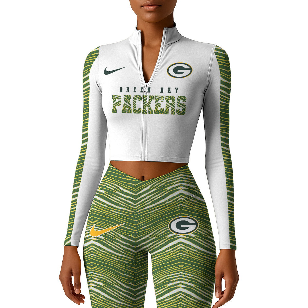 Premium NFL GB Long-Sleeve Crop Top Sports Jacket and Leggings V1 NMD TTV